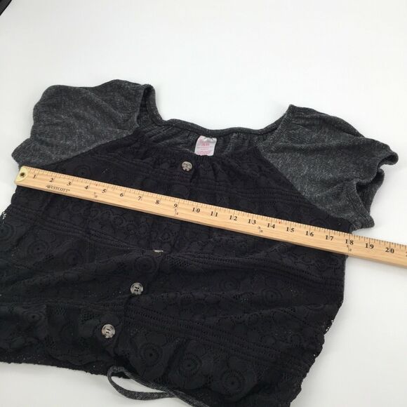 No Boundaries Lace Button Front Short Sleeve Top XL (15-17) Big Kids Gray Black - Picture 5 of 6